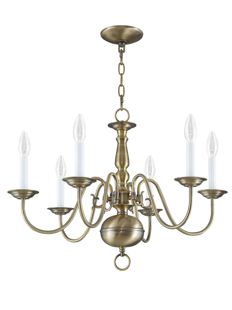 Williamsburgh 6 Light 24 inch Antique Brass Chandelier Ceiling Light