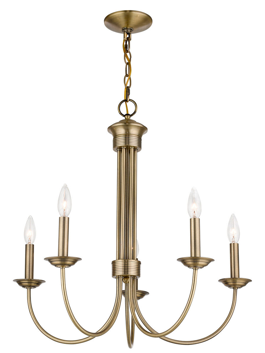Estate 5 Light 25 inch Antique Brass Chandelier Ceiling Light