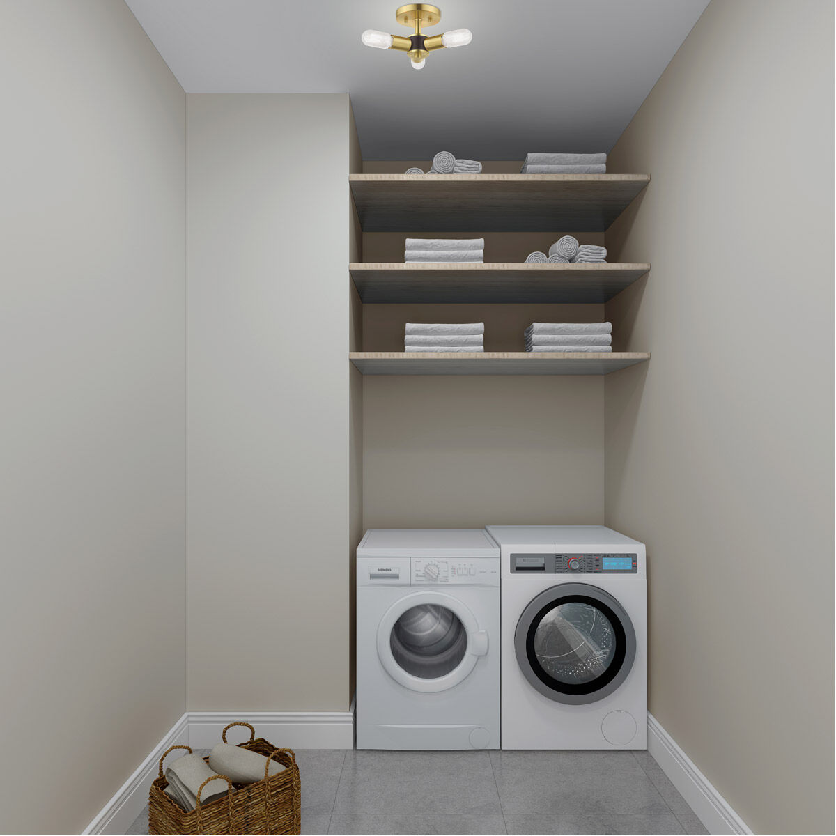 Copenhagen 3 Light 14 inch Satin Brass Semi-Flush Mount Ceiling Light