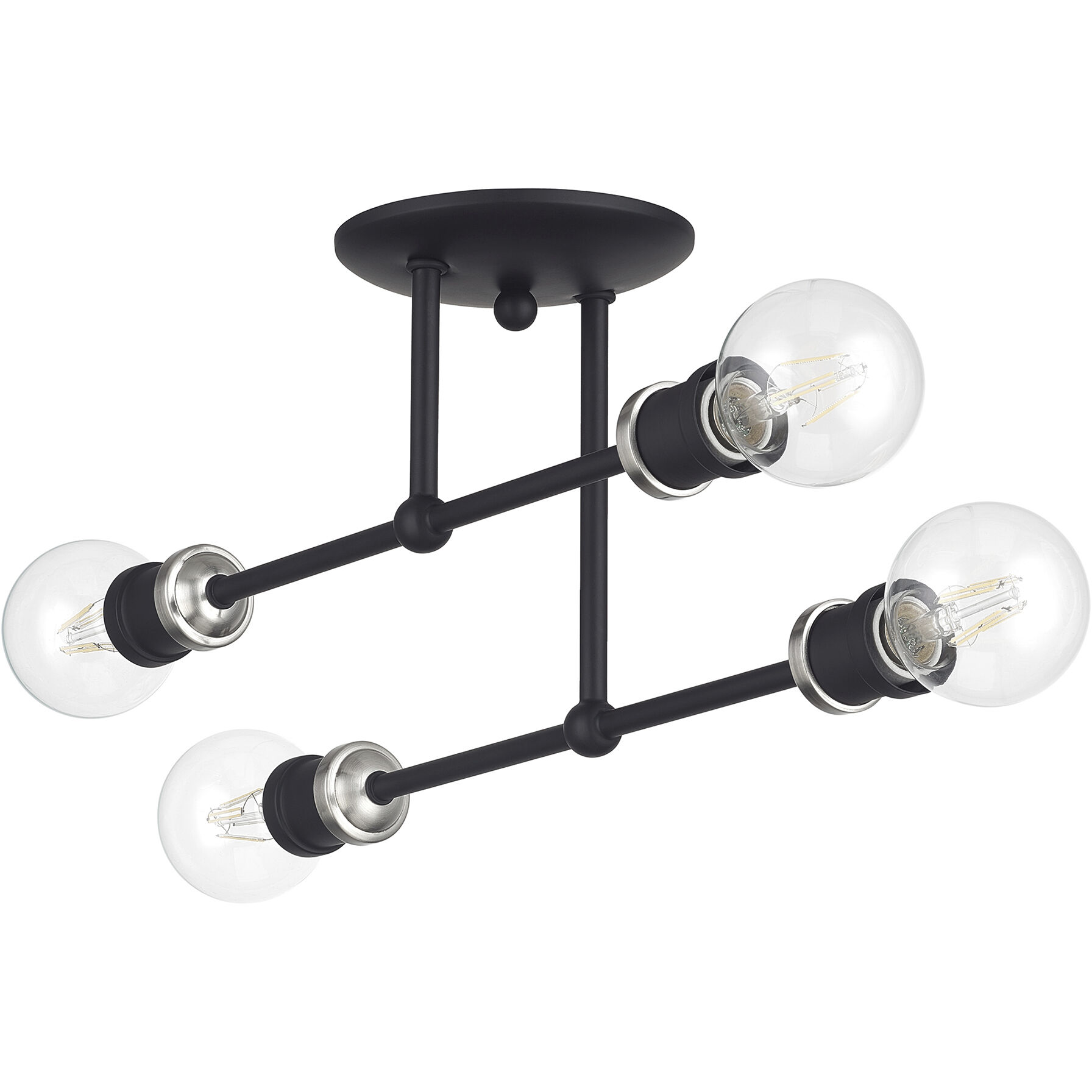 Delacroix 4 Light 17 inch Black with Brushed Nickel Accents Semi-Flush Ceiling Light