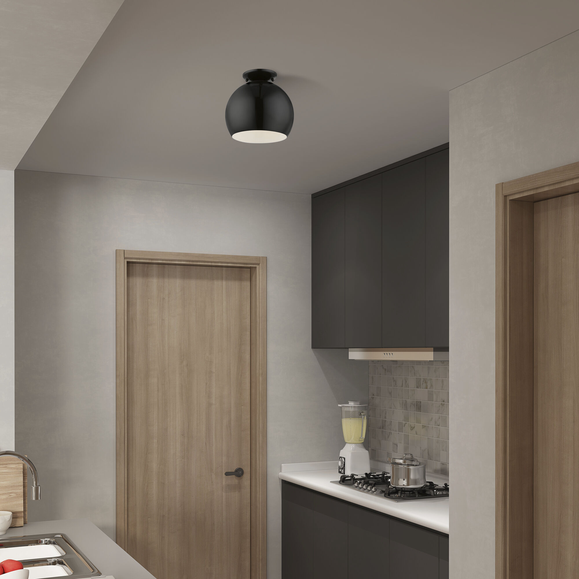 Piedmont 1 Light 10 inch Shiny Black Semi-Flush Mount Ceiling Light