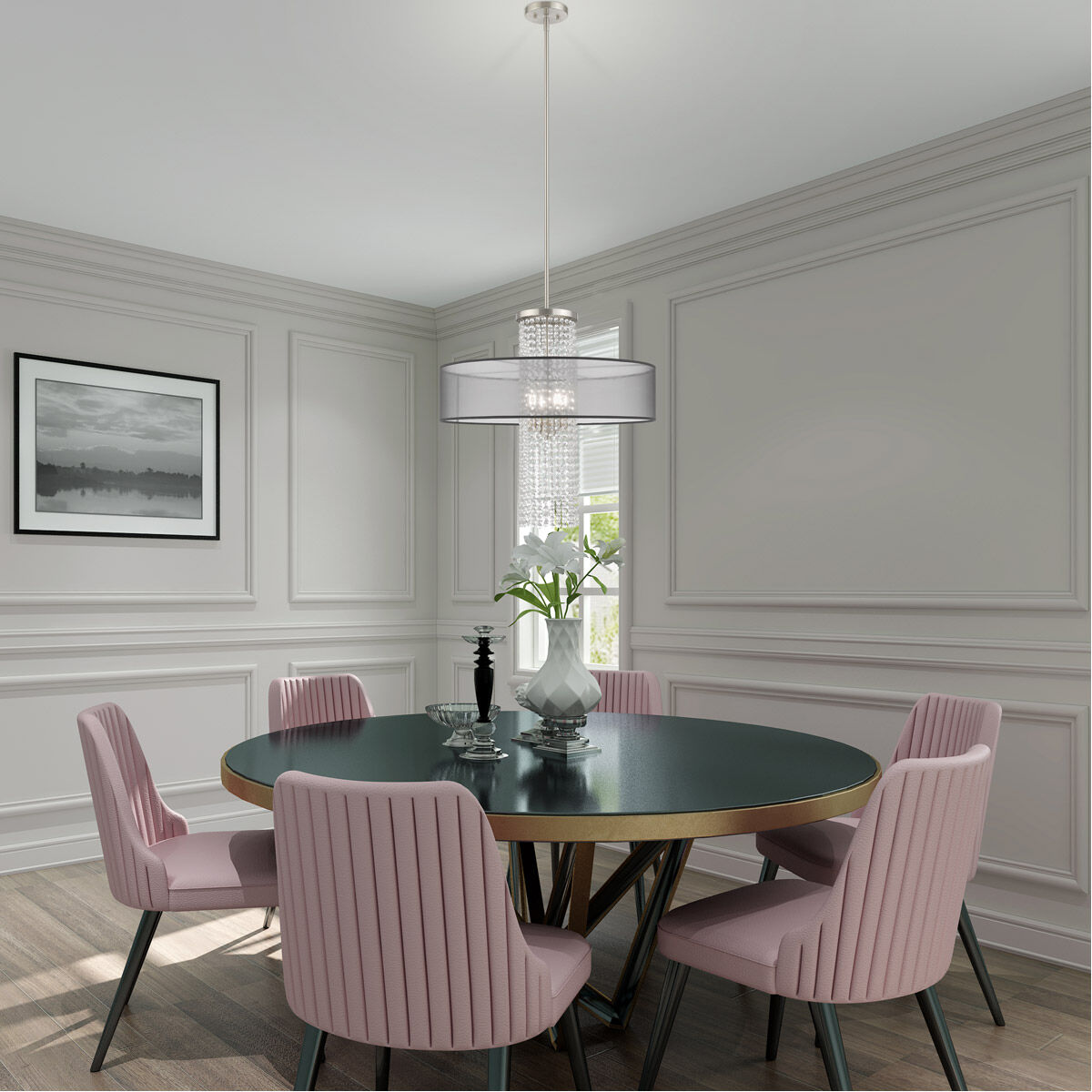 Bella Vista 4 Light 24 inch Brushed Nickel Pendant Chandelier Ceiling Light