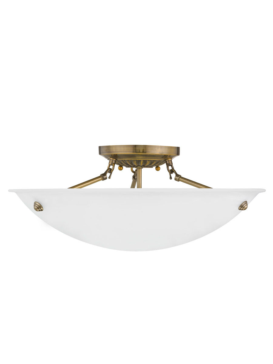 Oasis 3 Light 20 inch Antique Brass Semi-Flush Mount Ceiling Light