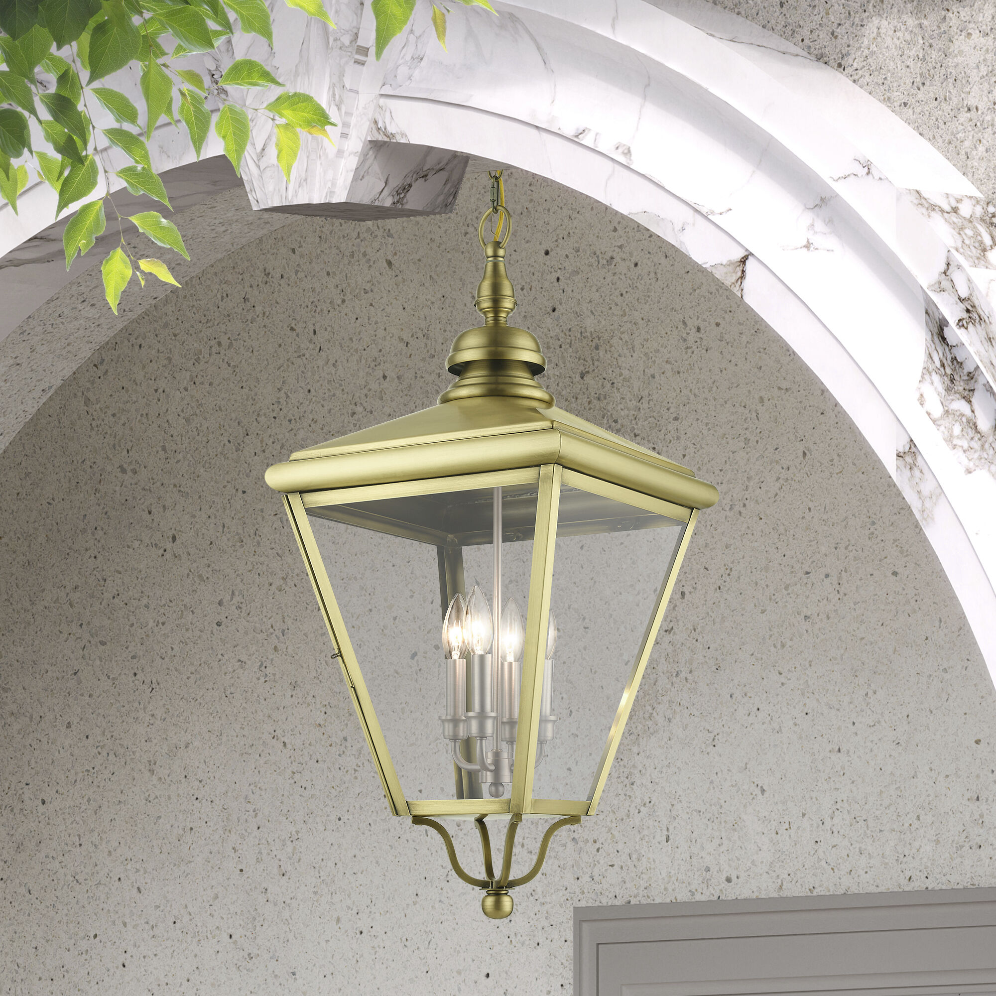 Adams 4 Light 14.25 inch Antique Brass with Brushed Nickel Finish Cluster Outdoor Extra Large Pendant Lantern Ceiling Light