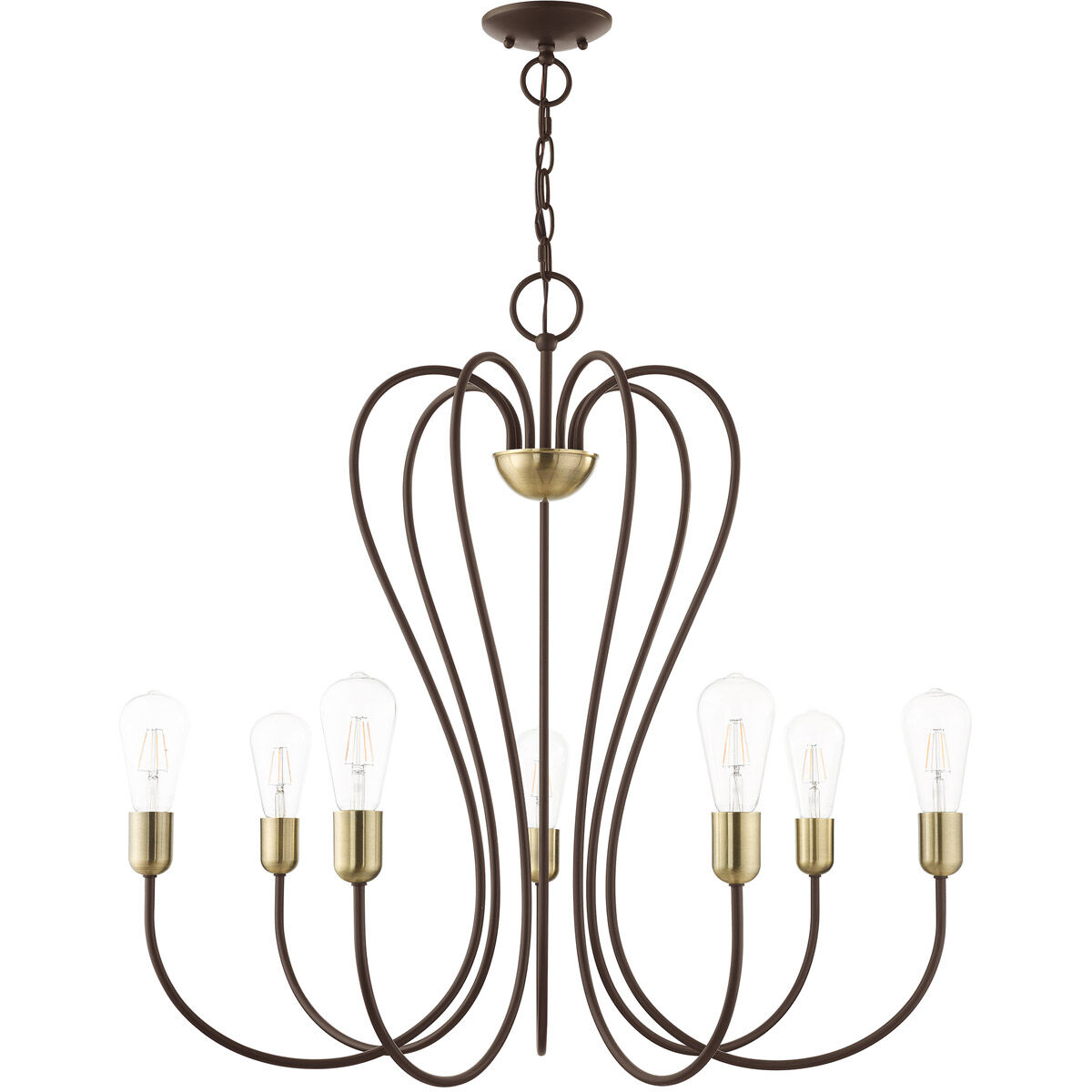 Lucerne 7 Light 30 inch Bronze with Antique Brass Accents Chandelier Ceiling Light