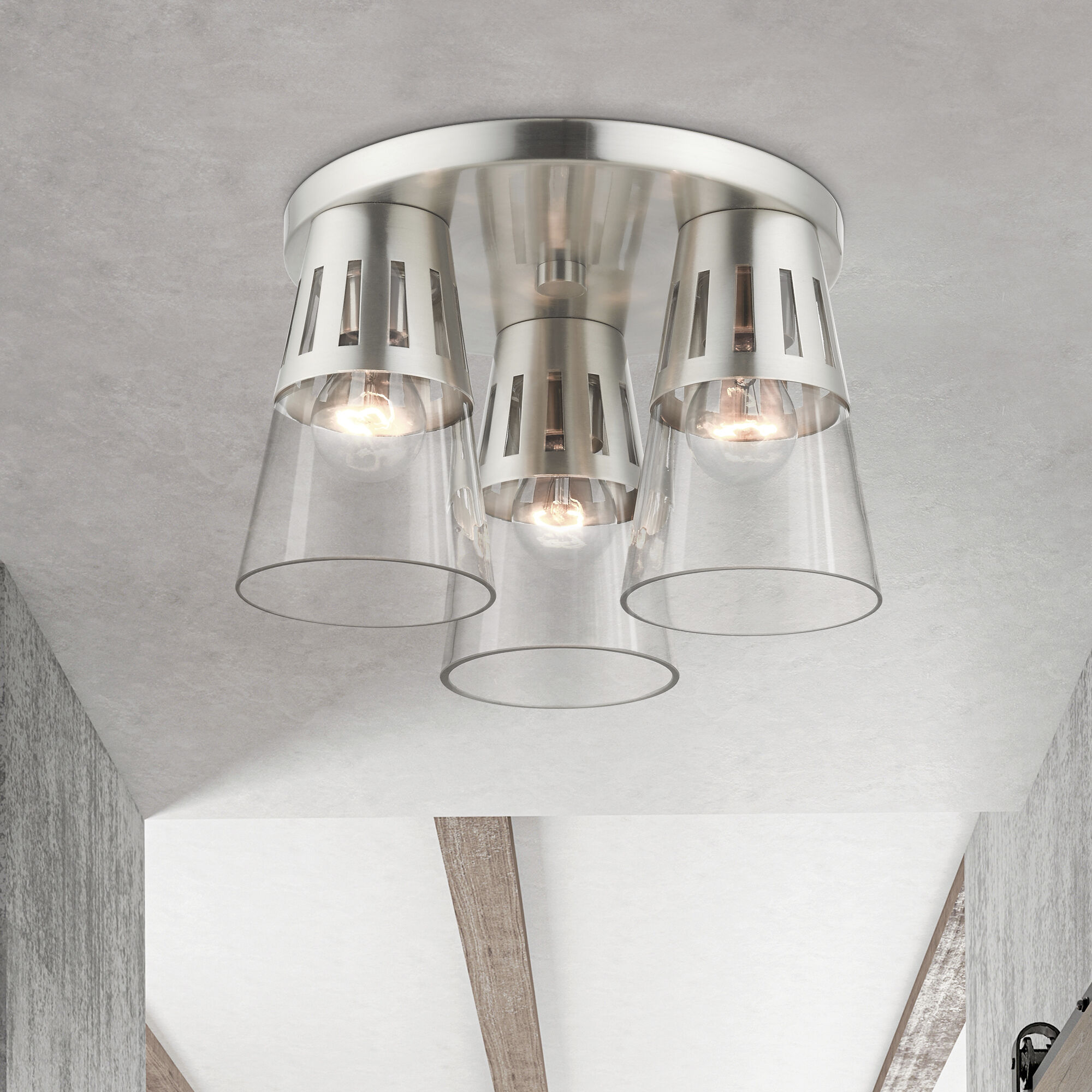 Bennington 3 Light 13 inch Brushed Nickel Flush Mount Ceiling Light