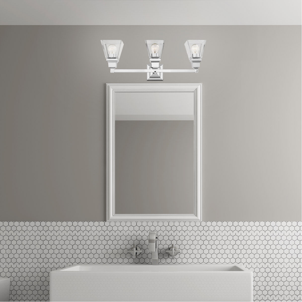 Mission 3 Light 25 inch Polished Chrome Vanity Sconce Wall Light