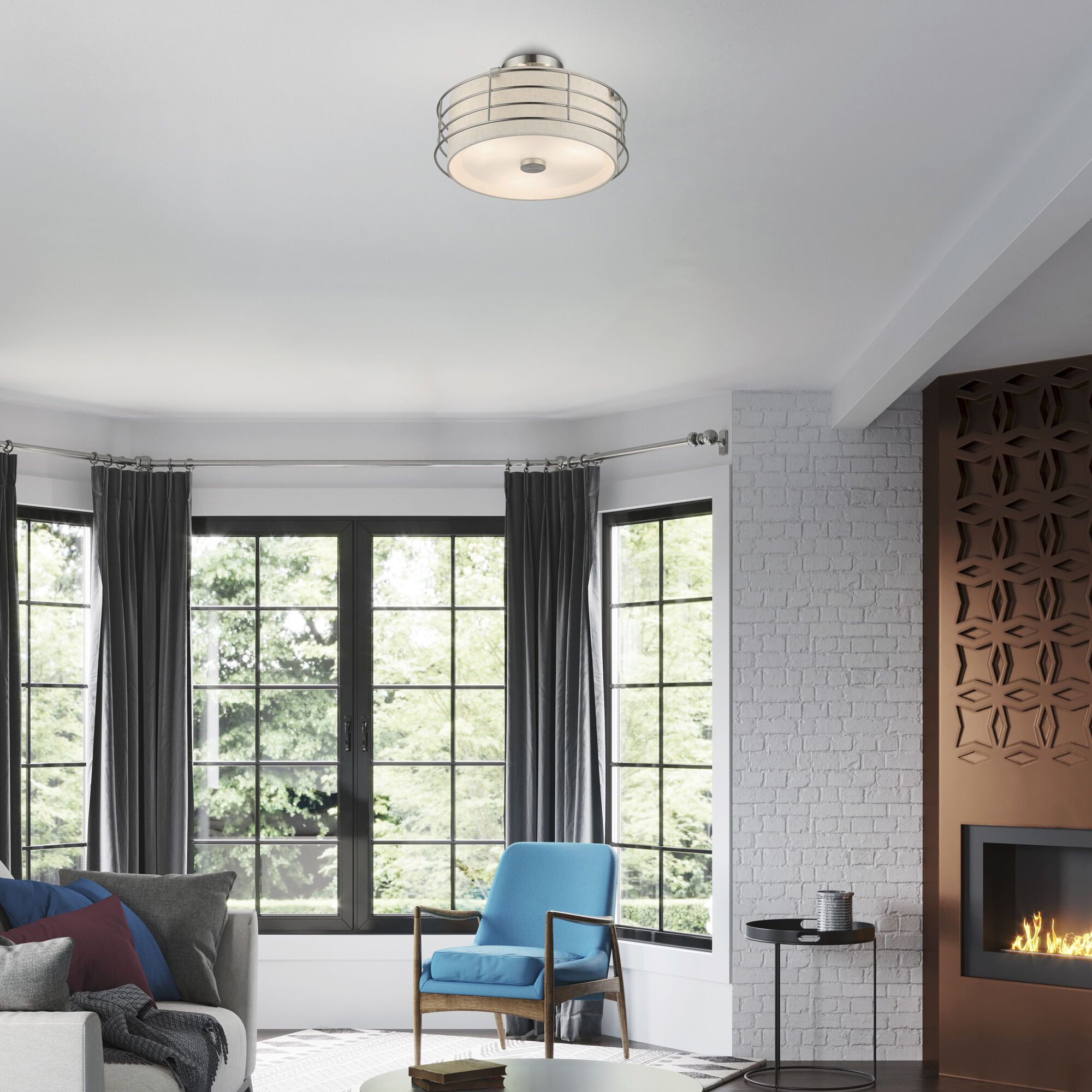 Blanchard 3 Light 15 inch Brushed Nickel Semi Flush Mount Ceiling Light, Large