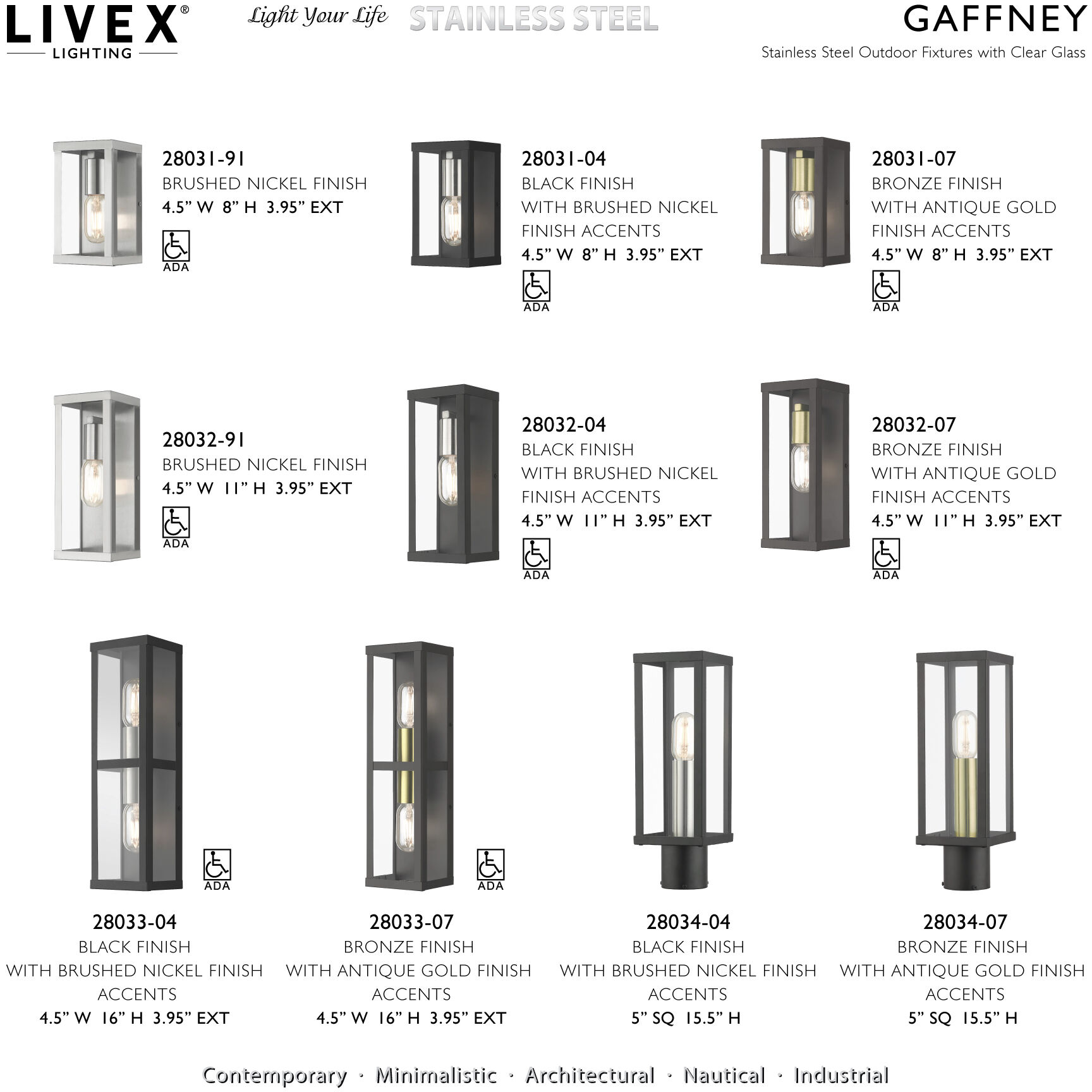 Gaffney 1 Light 11 inch Brushed Nickel Outdoor Wall Lantern, Medium