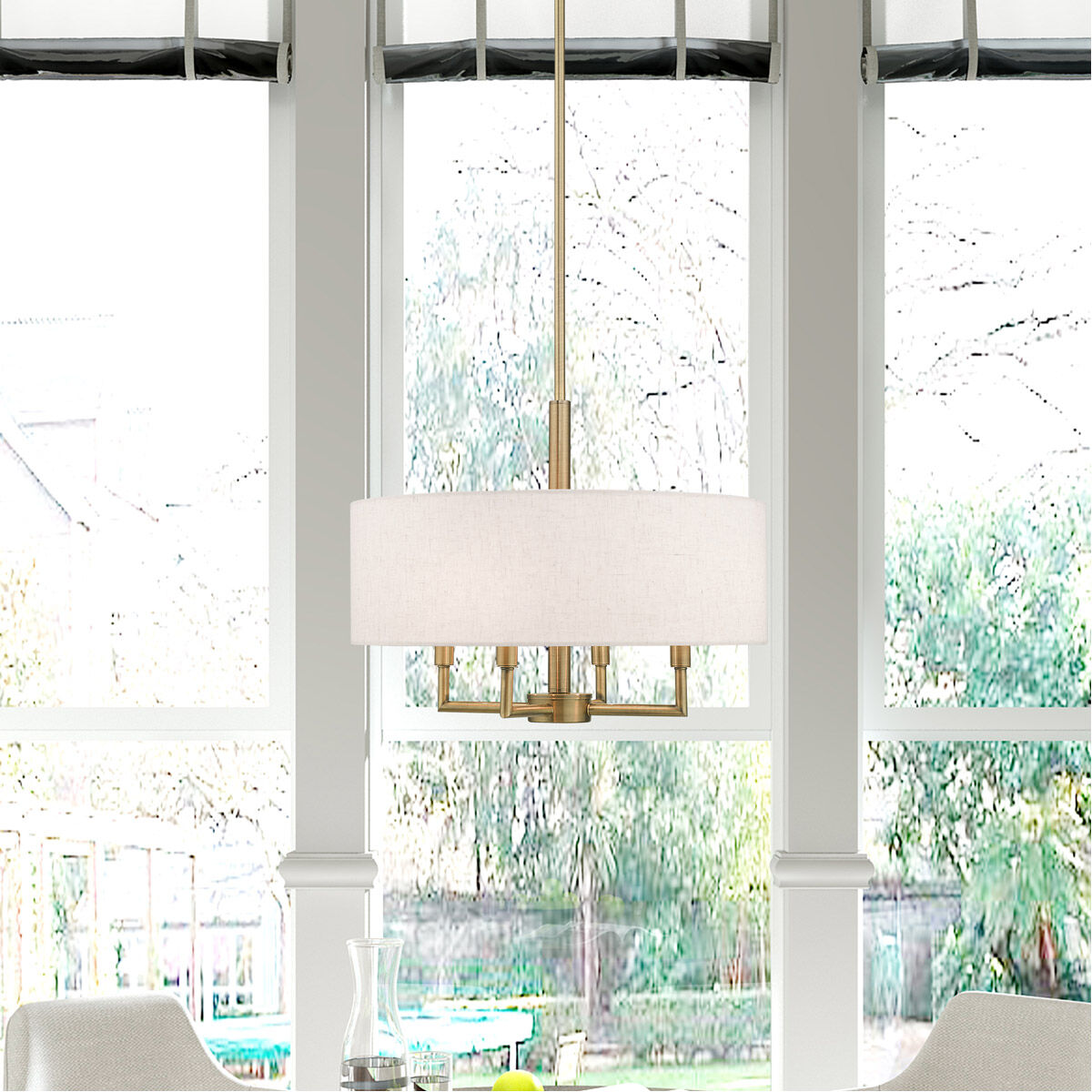 Meridian 4 Light 18 inch Antique Brass Pendant Chandelier Ceiling Light