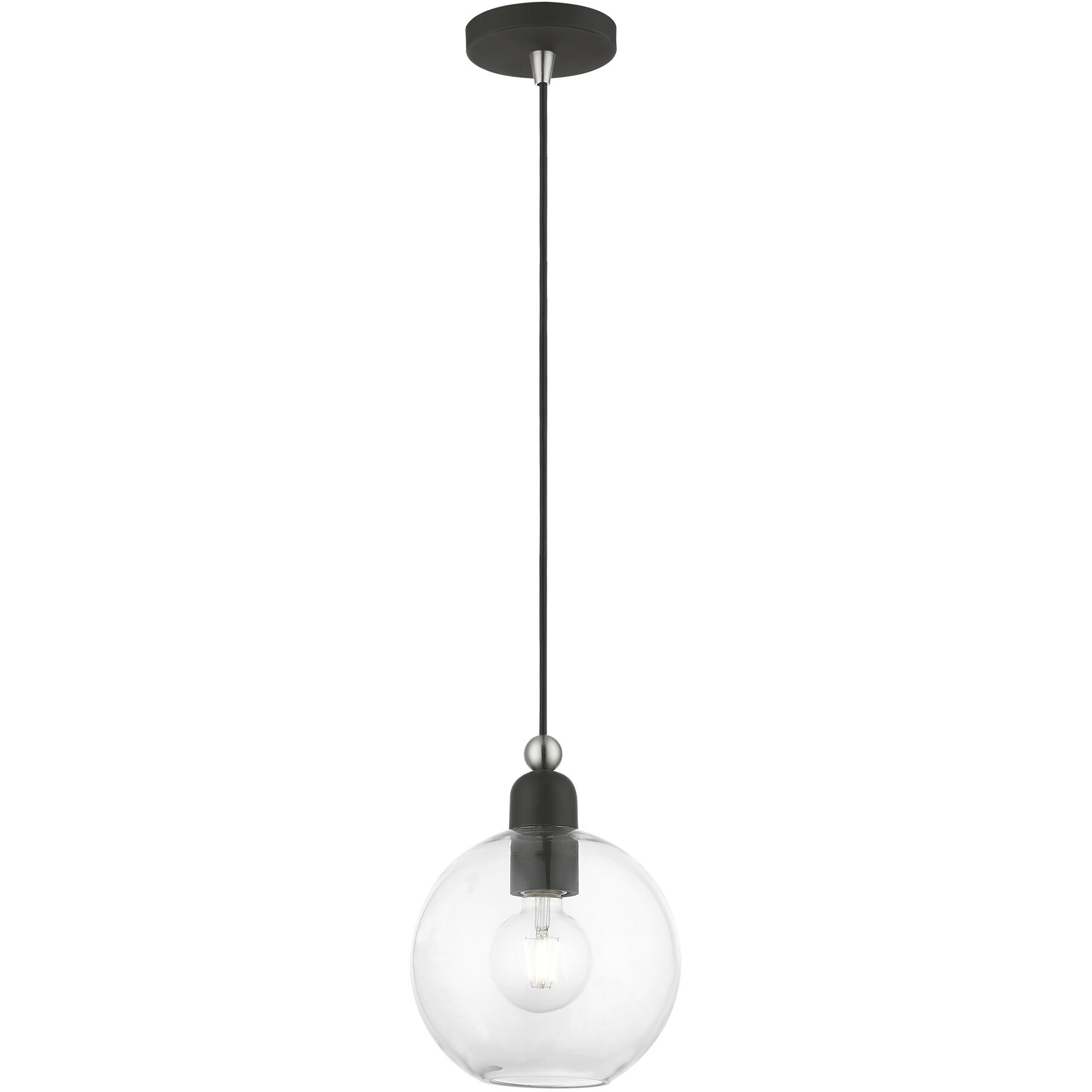 Downtown 1 Light 8 inch Black with Brushed Nickel Accents Pendant Ceiling Light, Sphere