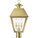 Wentworth 3 Light 22 inch Natural Brass Outdoor Post Top Lantern, Large