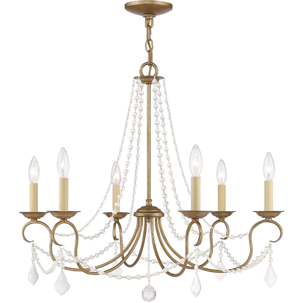 Pennington 6 Light 28 inch Antique Gold Leaf Chandelier Ceiling Light