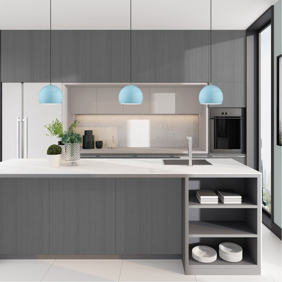 Allison 1 Light 10 inch Shiny Baby Blue Mini Pendant Ceiling Light