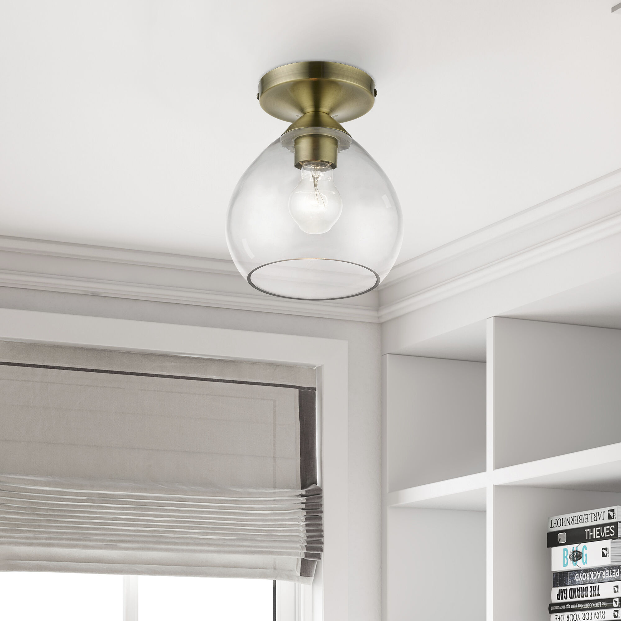 Catania 1 Light 7 inch Antique Brass Semi-Flush Ceiling Light