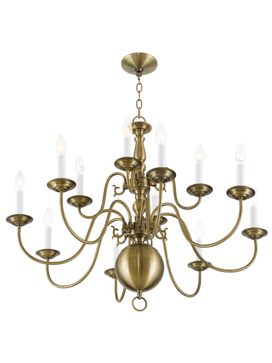 Williamsburgh 12 Light 32 inch Antique Brass Chandelier Ceiling Light