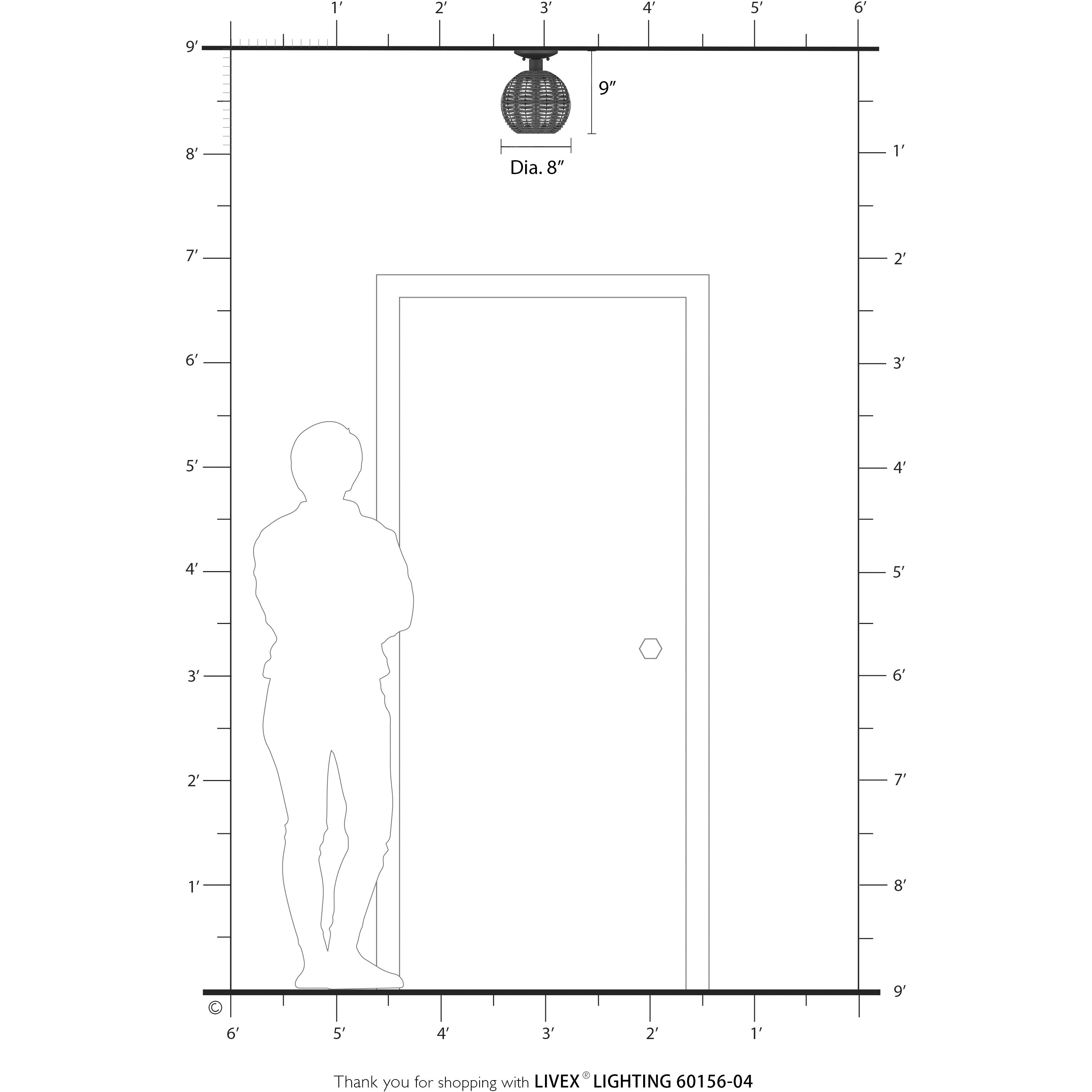 Deluna 1 Light 8 inch Black Semi Flush Mount Ceiling Light, Small