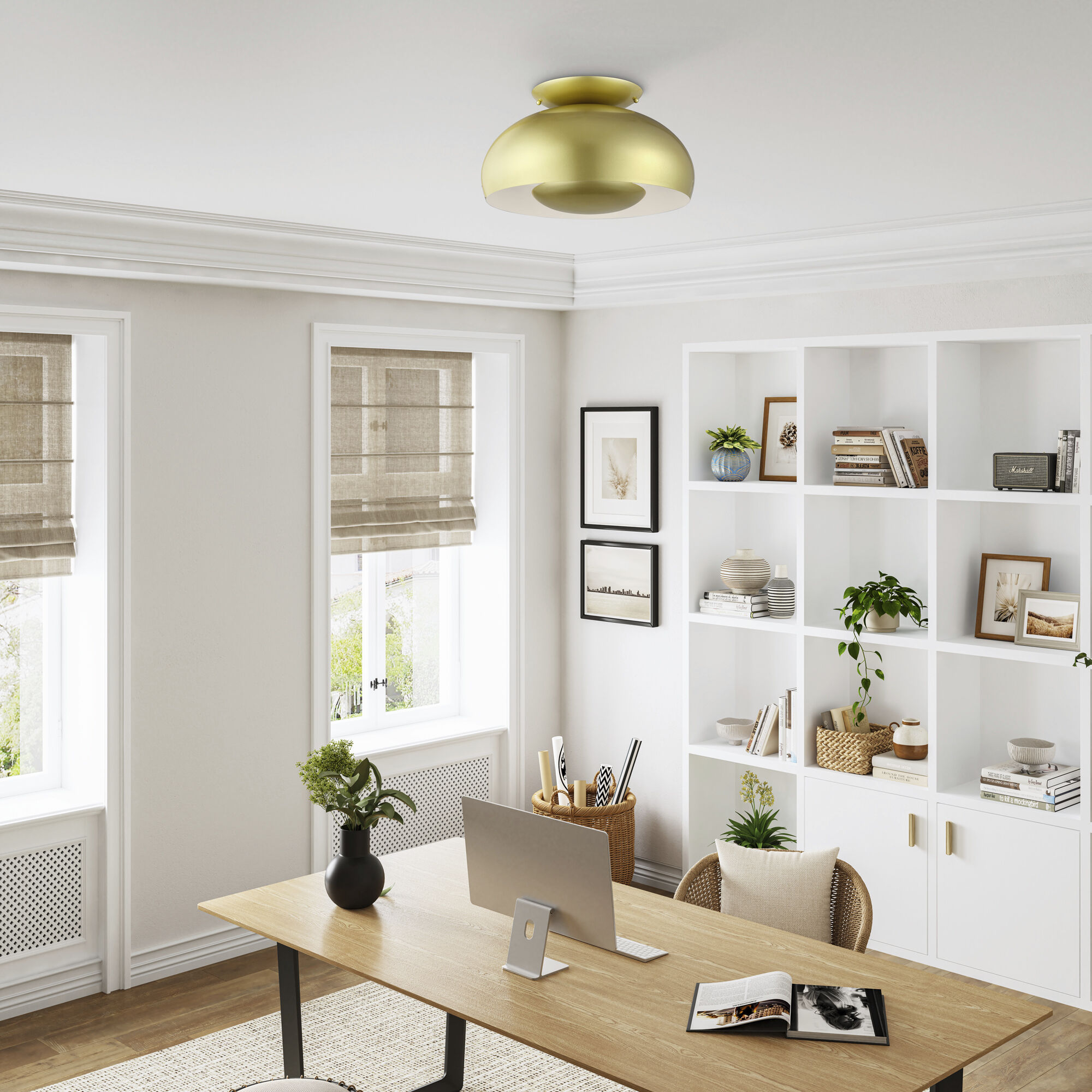 Domma 3 Light 17 inch Soft Gold Semi Flush Mount Ceiling Light, Large