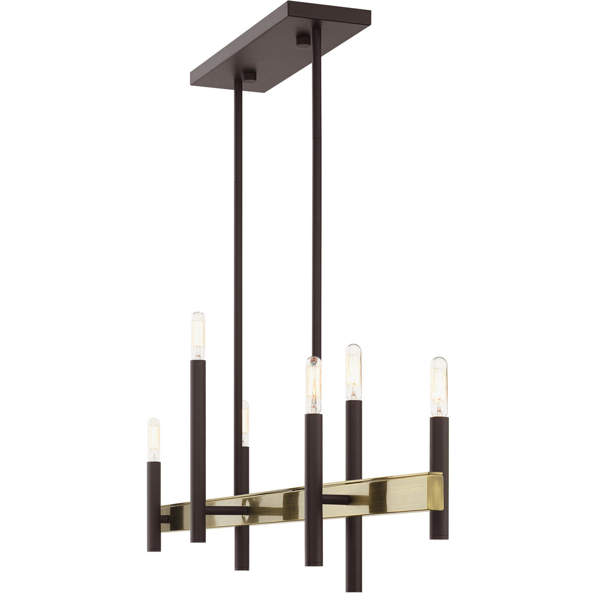 Denmark 6 Light 7.25 inch Bronze with Antique Brass Accents Chandelier Ceiling Light