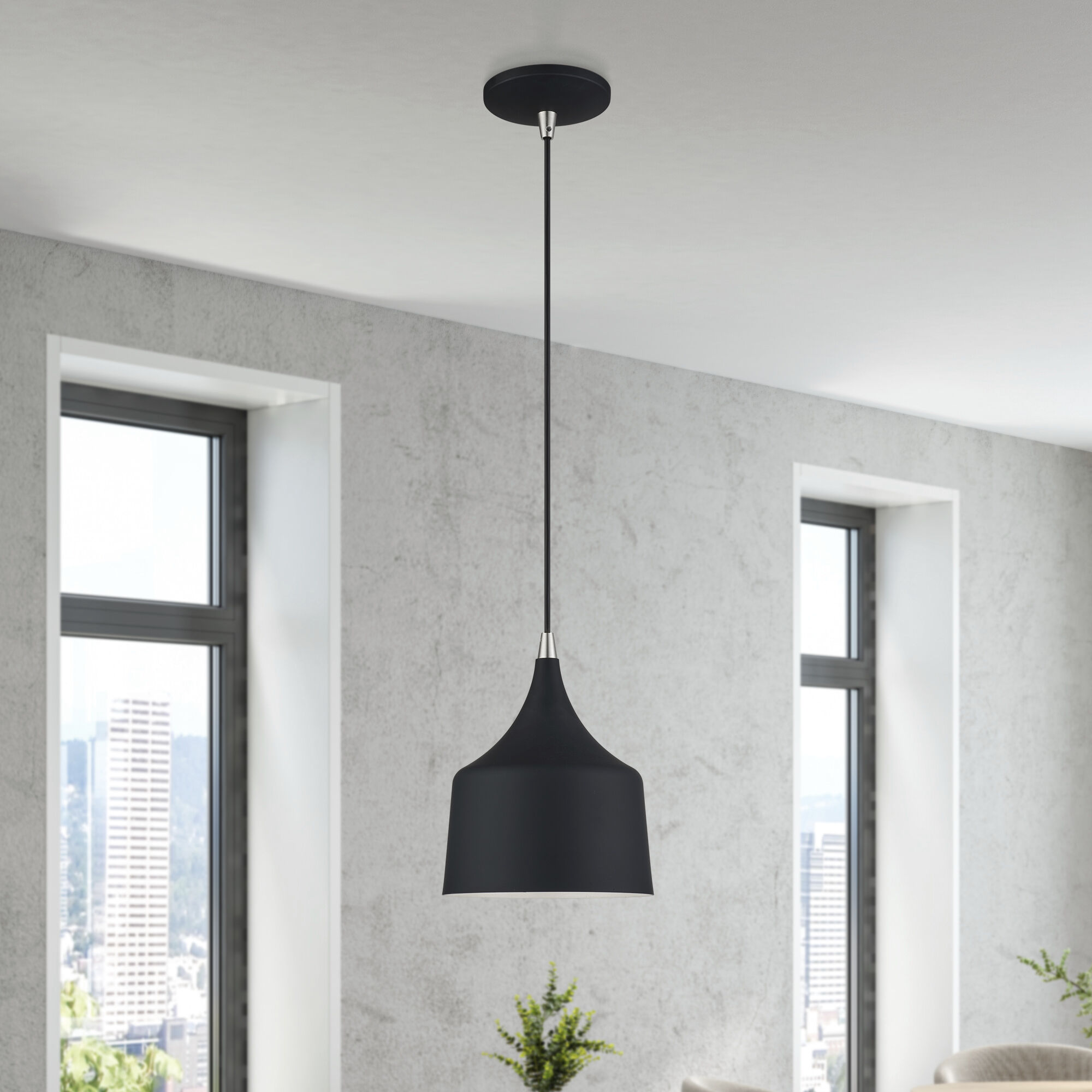 Bolita 8 inch Black with Brushed Nickel Accents Pendant Ceiling Light