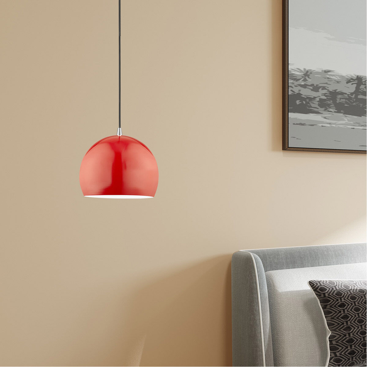 Allison 1 Light 10 inch Shiny Red Mini Pendant Ceiling Light