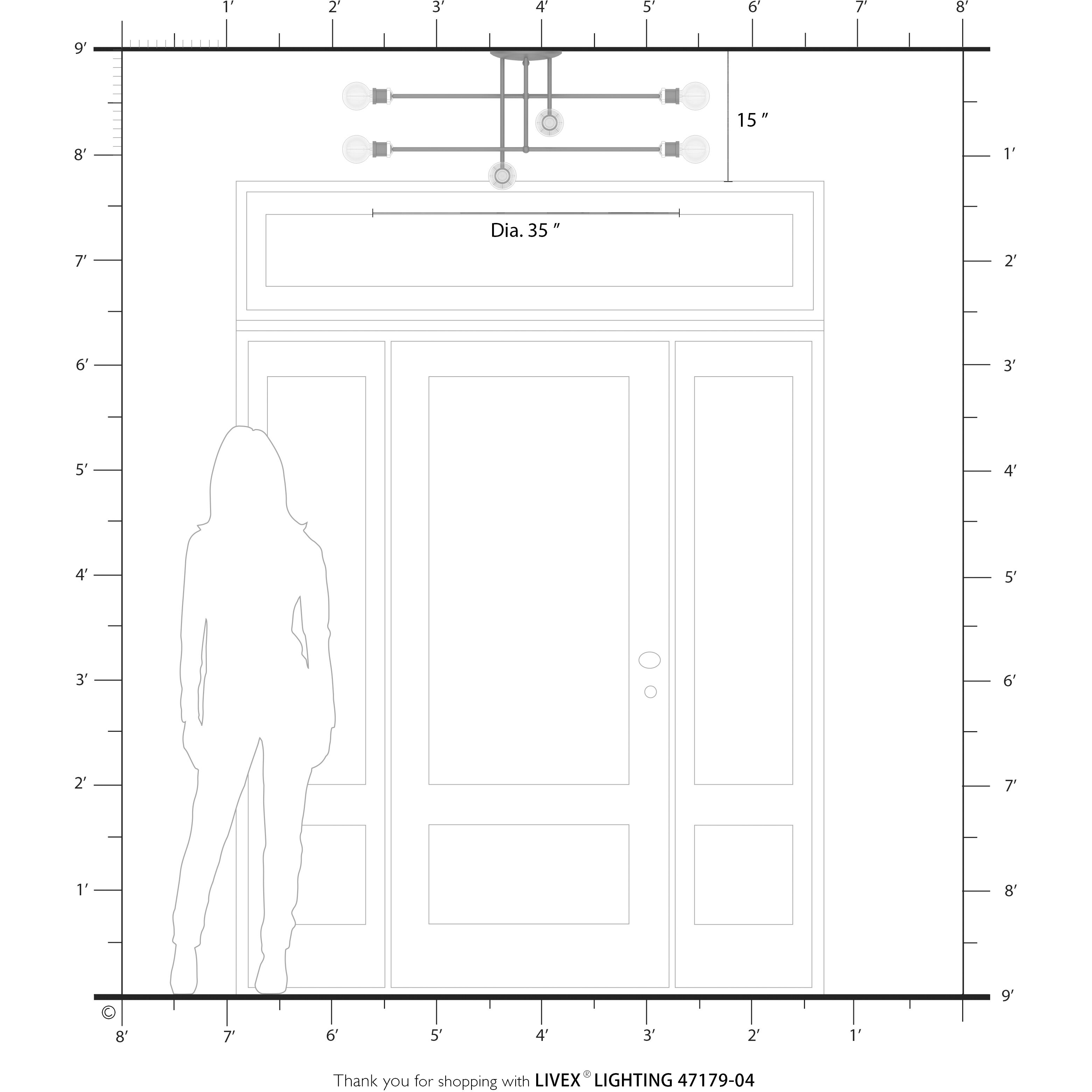 Delacroix 8 Light 35 inch Black with Brushed Nickel Accents Semi-Flush Ceiling Light