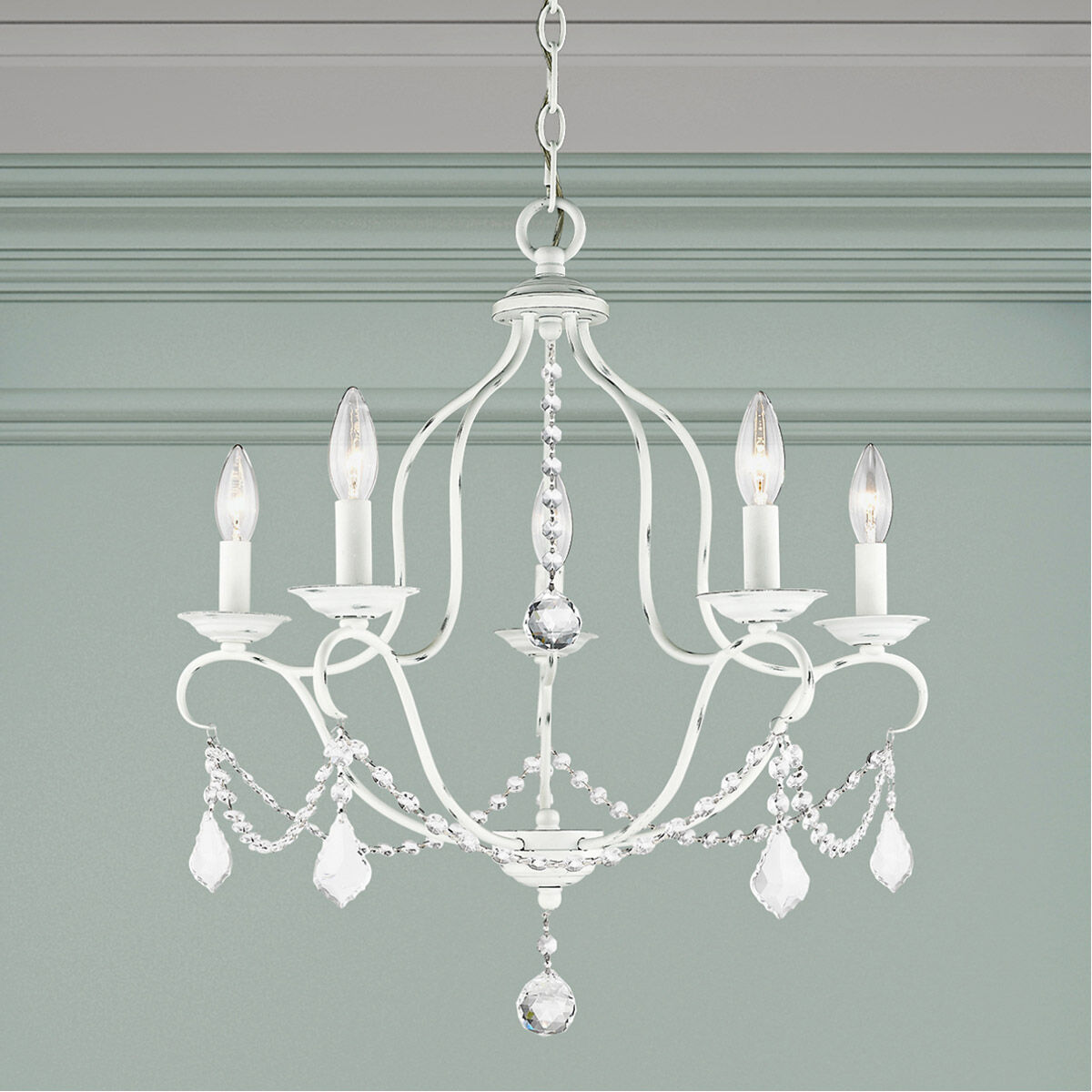 Chesterfield 5 Light 22 inch Antique White Chandelier Ceiling Light