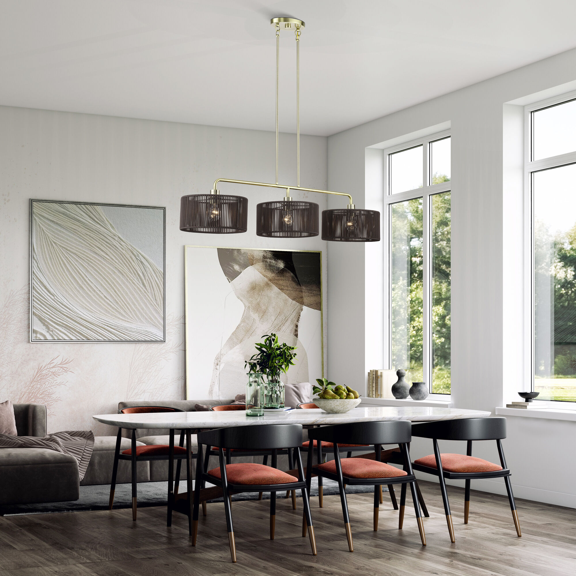 Acordia 3 Light 46 inch Antique Brass Linear Chandelier Ceiling Light, Extra Large