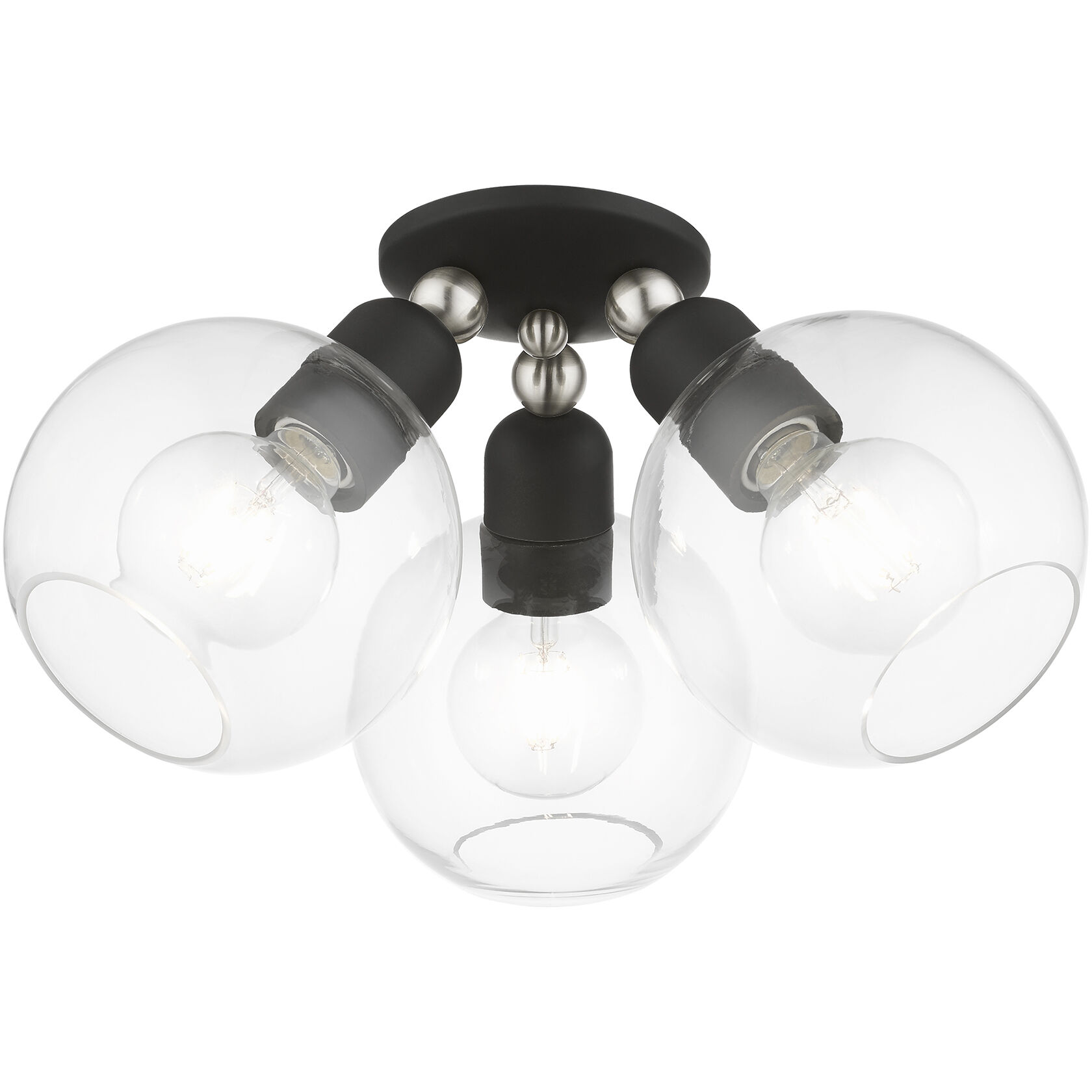 Downtown 3 Light 16 inch Black with Brushed Nickel Accents Semi-Flush Ceiling Light, Sphere