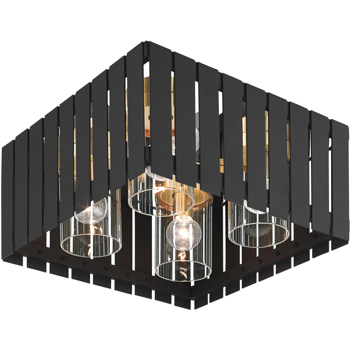 Greenwich 4 Light 13 inch Black with Satin Brass Accents Outdoor Flush Mount