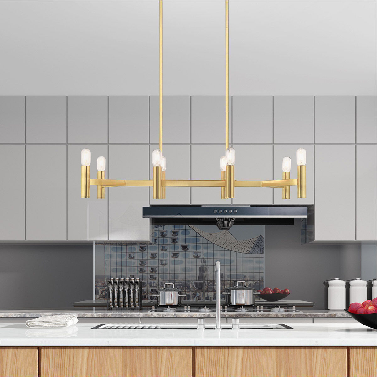 Copenhagen 8 Light 40 inch Satin Brass Linear Chandelier Ceiling Light