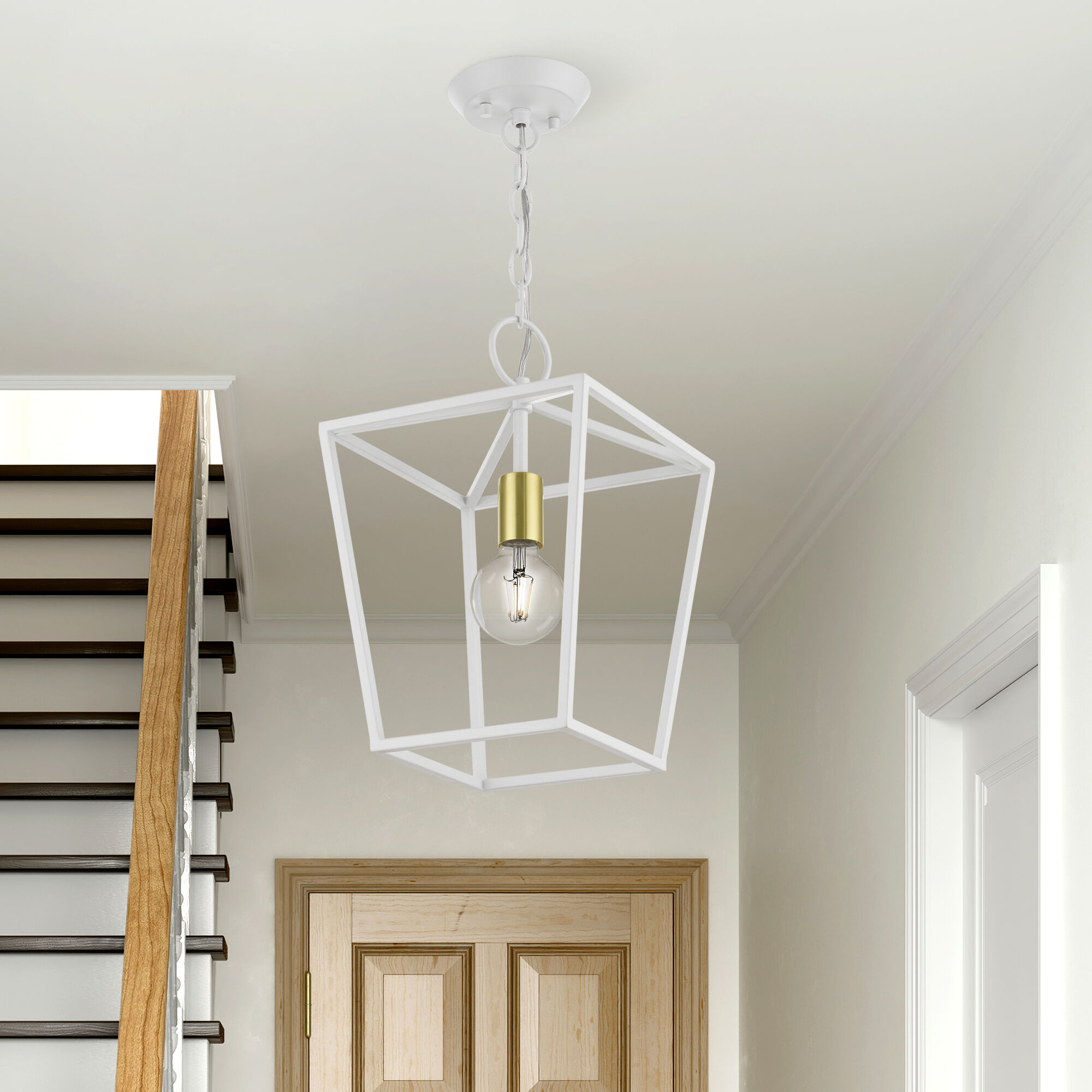 Devone 1 Light 10 inch White with Satin Brass Accent Pendant Lantern Ceiling Light