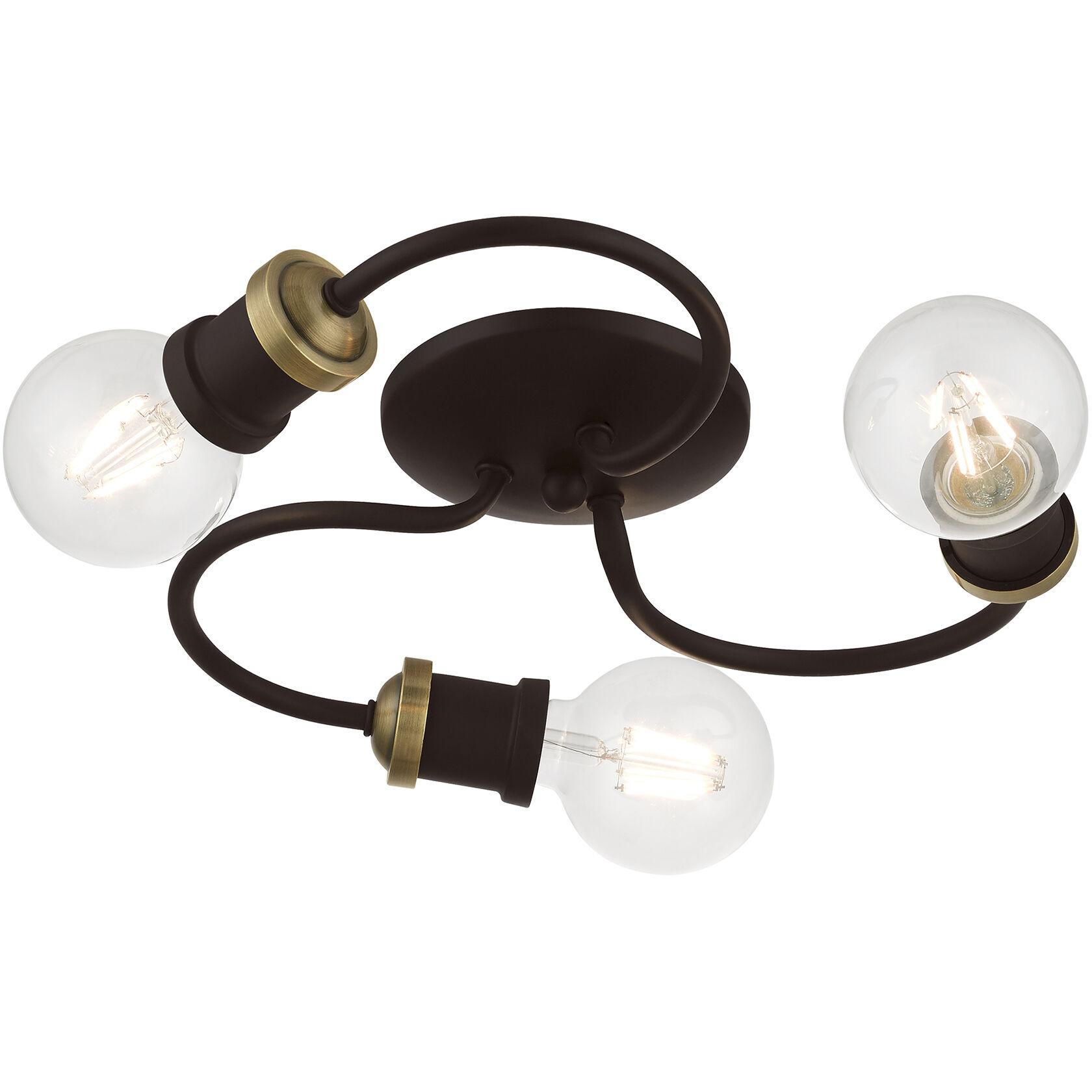 Bromley 3 Light 13 inch Bronze with Antique Brass Accents Flush Mount Ceiling Light