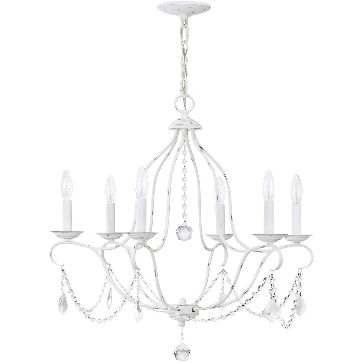 Chesterfield 6 Light 25 inch Antique White Chandelier Ceiling Light