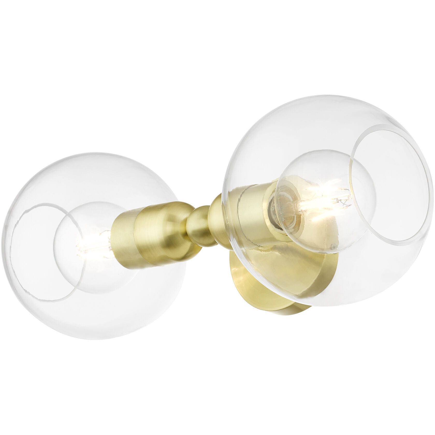 Downtown 2 Light 7 inch Satin Brass Vanity Sconce Wall Light, Sphere