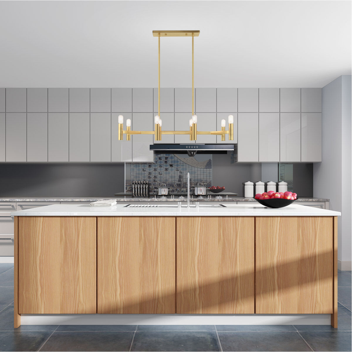 Copenhagen 8 Light 40 inch Satin Brass Linear Chandelier Ceiling Light