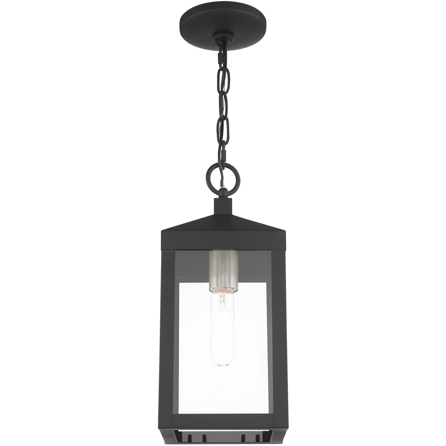 Nyack 1 Light 6 inch Black with Brushed Nickel Cluster Outdoor Pendant Lantern