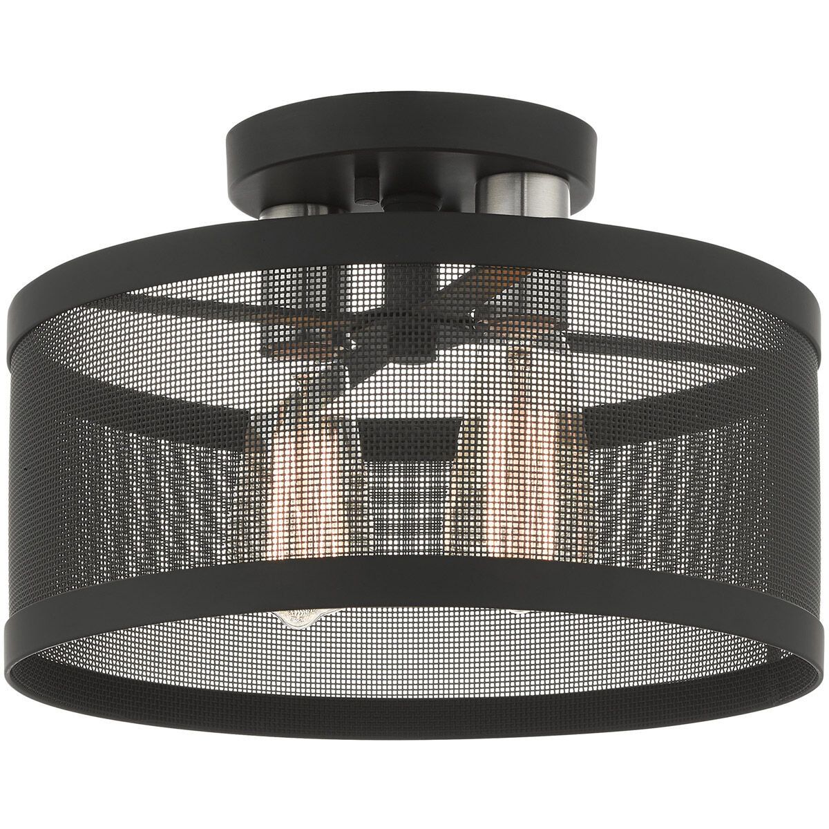 Industro 2 Light 13 inch Black with Brushed Nickel Accents Semi Flush Ceiling Light