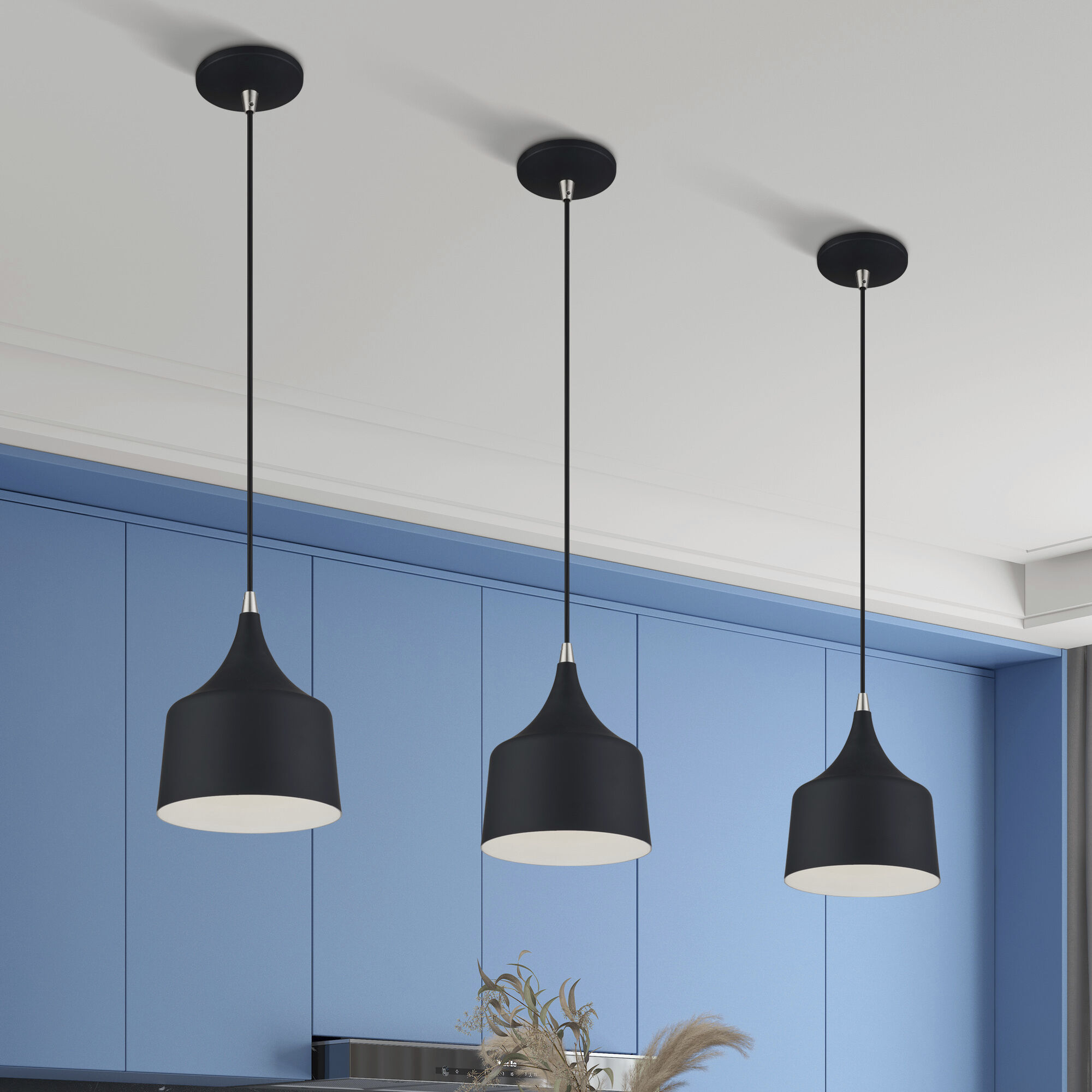 Bolita 8 inch Black with Brushed Nickel Accents Pendant Ceiling Light