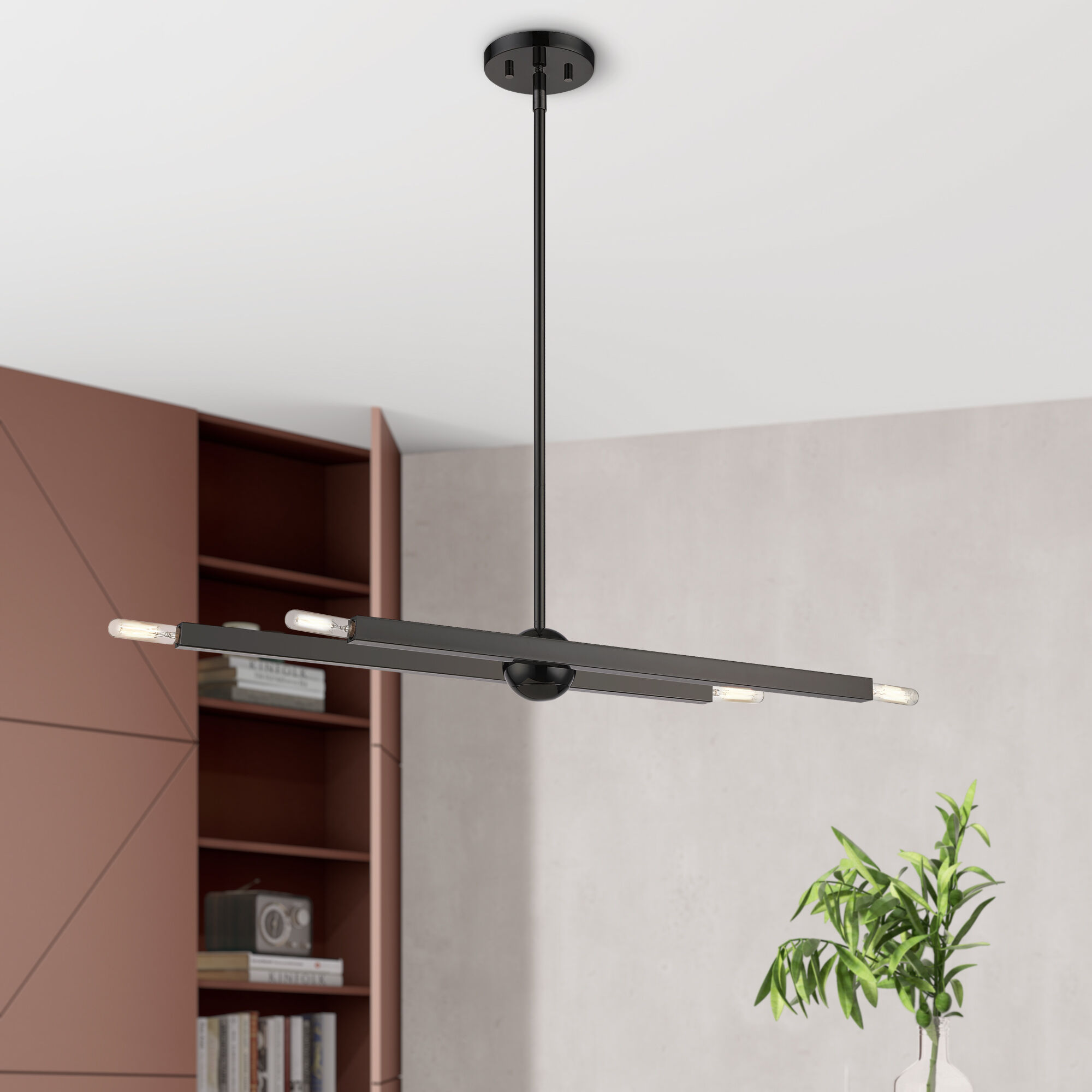 Monaco 4 Light 28 inch Black Chrome Linear Chandelier Ceiling Light