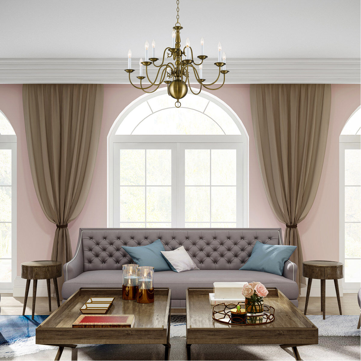 Williamsburgh 12 Light 32 inch Antique Brass Chandelier Ceiling Light