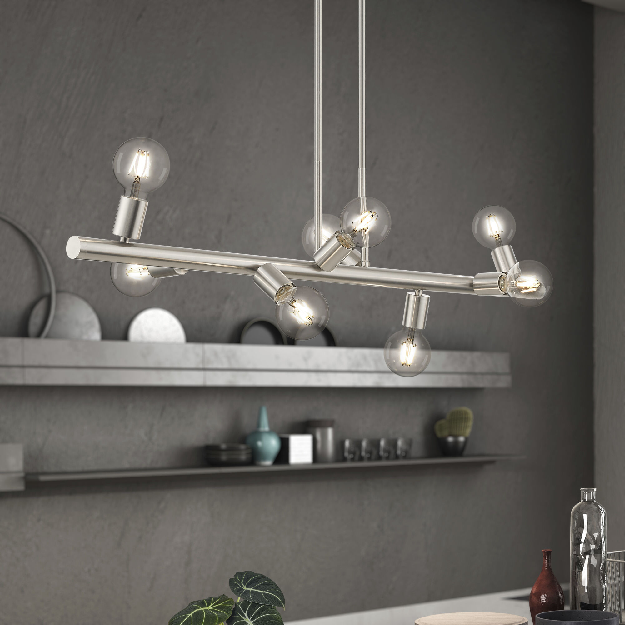 Bannister 8 Light 42 inch Brushed Nickel Linear Chandelier Ceiling Light, Large