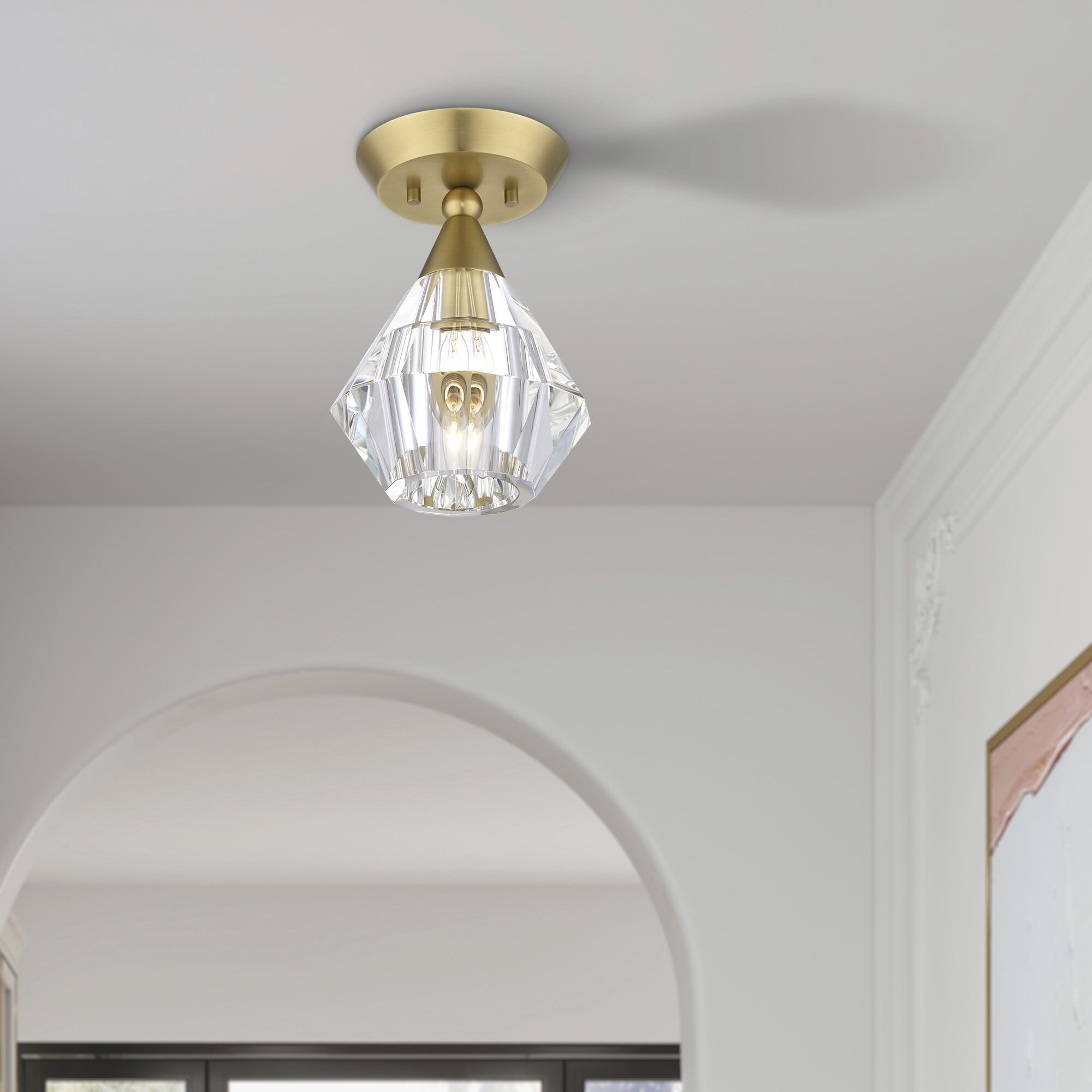 Brussels 1 Light 7 inch Natural Brass Crystal Semi-Flush Ceiling Light