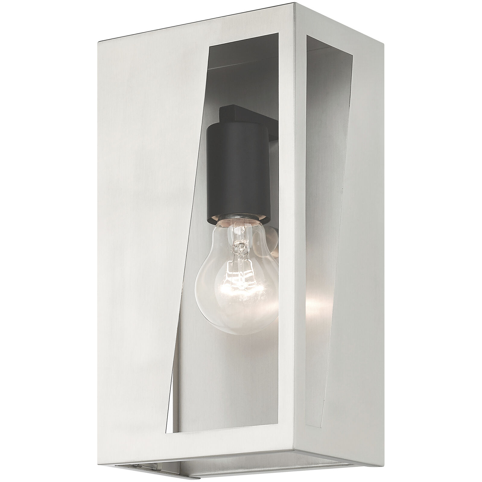 Forsyth 1 Light 11 inch Brushed Nickel with Black Finish Accents Outdoor Wall Lantern in Brushed Nickel & Black, Medium