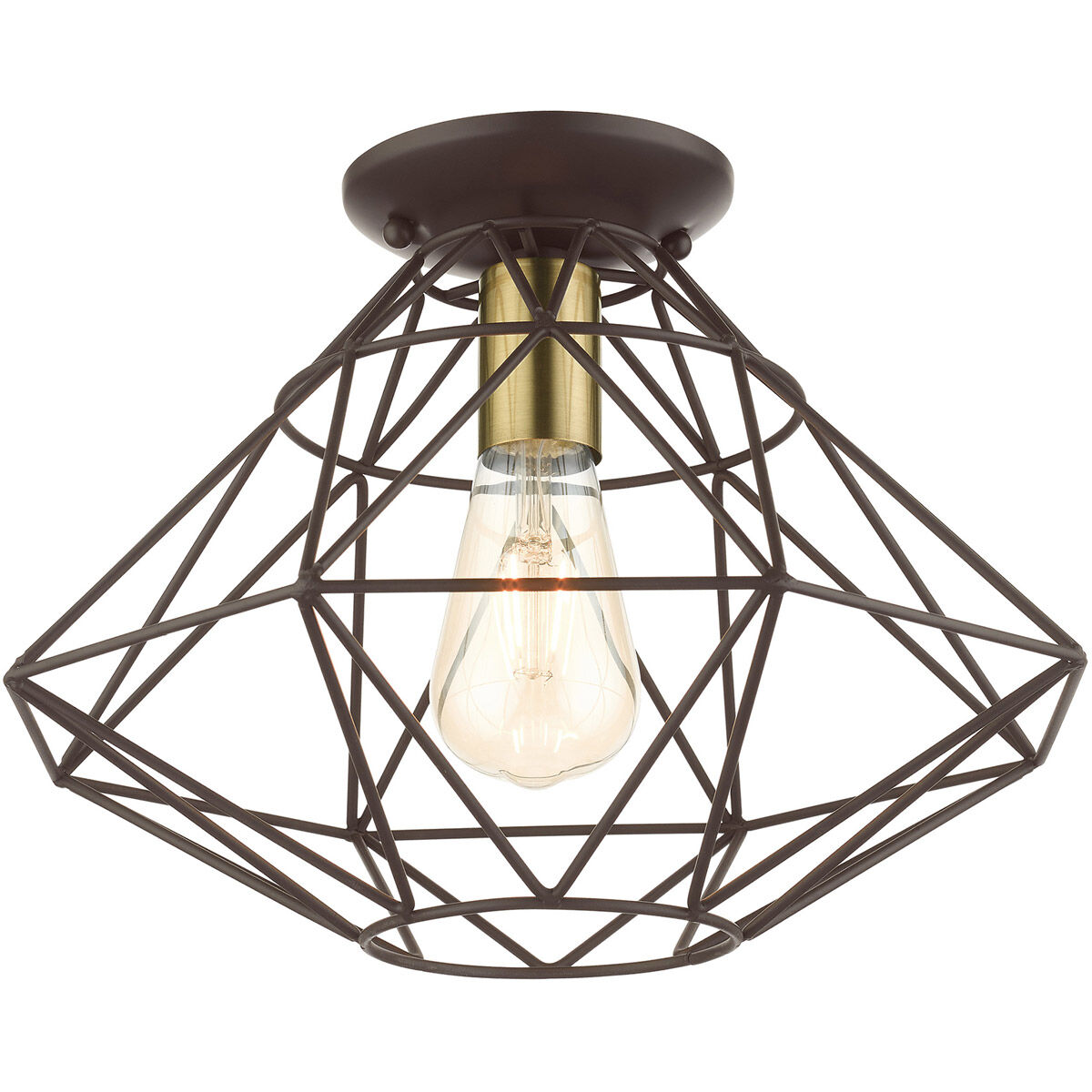 Geometric 1 Light 14 inch Bronze Flush Mount Ceiling Light