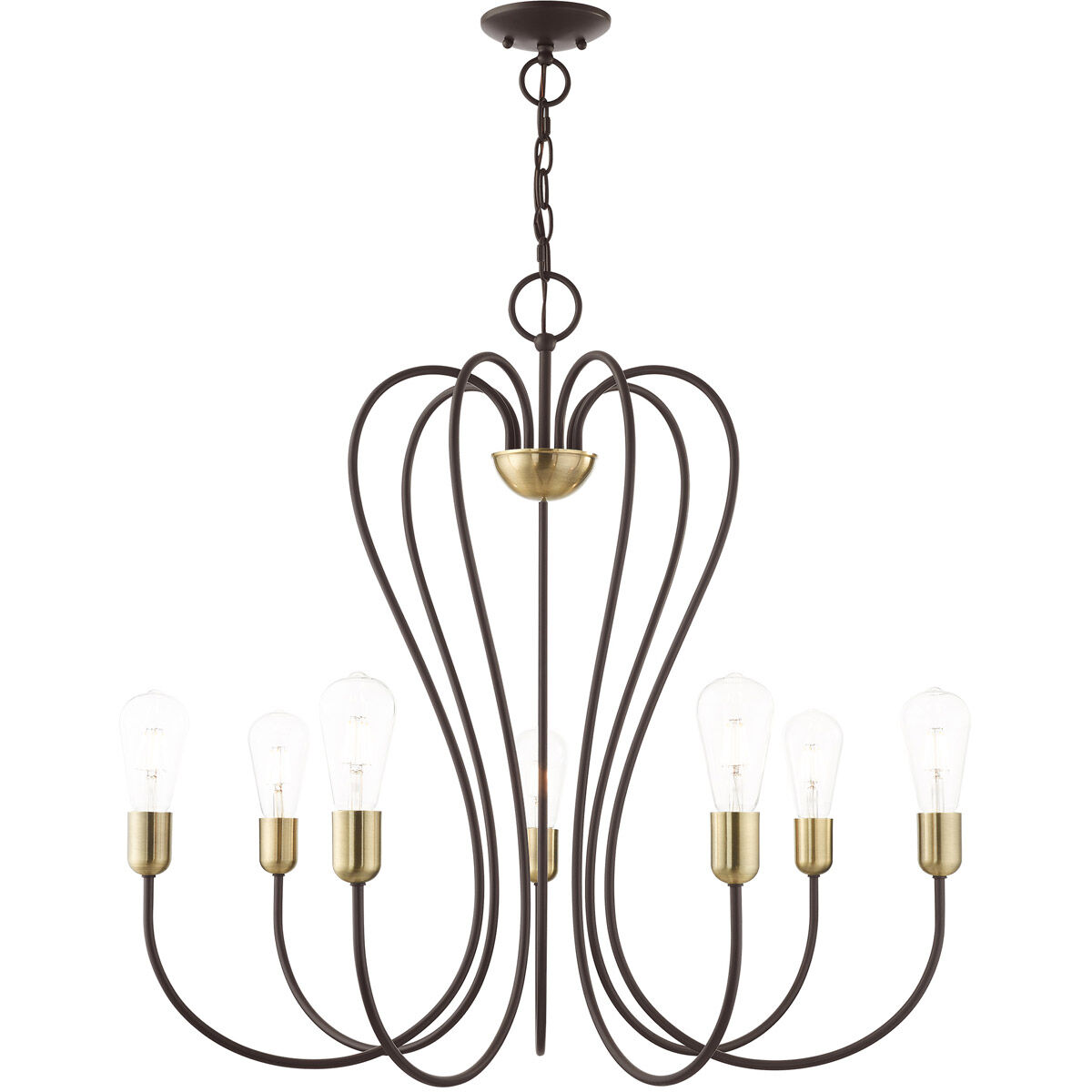 Lucerne 7 Light 30 inch Bronze with Antique Brass Accents Chandelier Ceiling Light