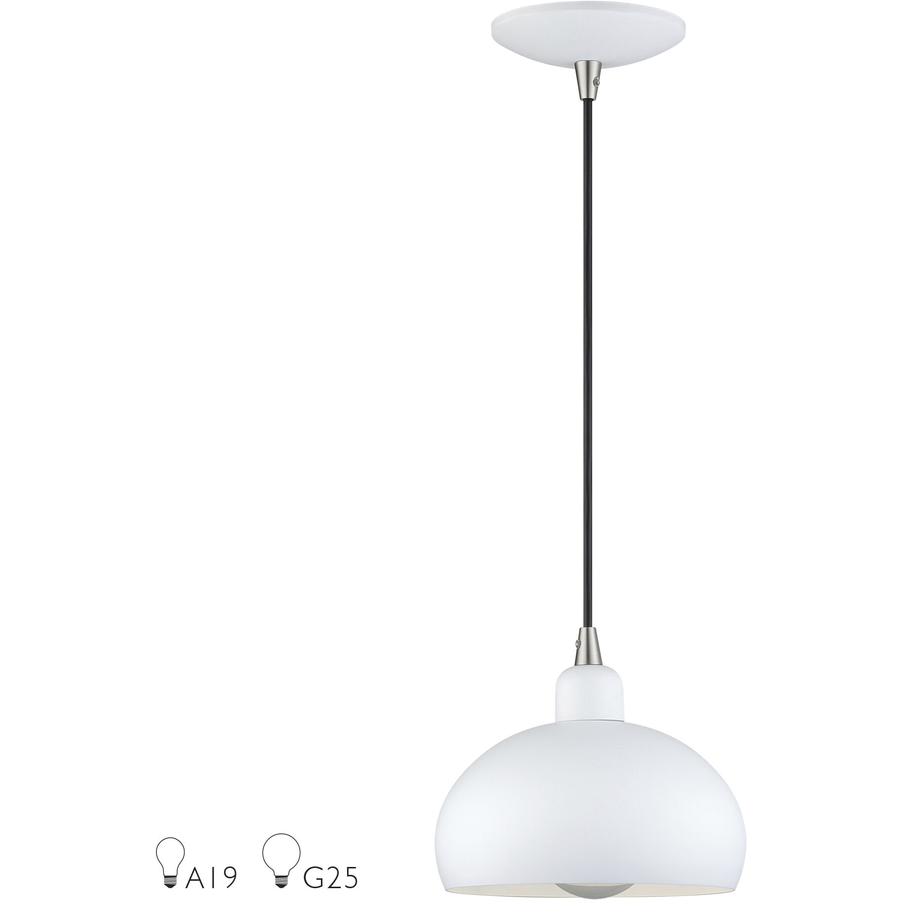 Domma 1 Light 8 inch White with Brushed Nickel Accents Mini Pendant Ceiling Light