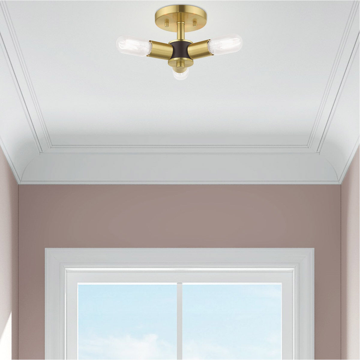 Copenhagen 3 Light 14 inch Satin Brass Semi-Flush Mount Ceiling Light