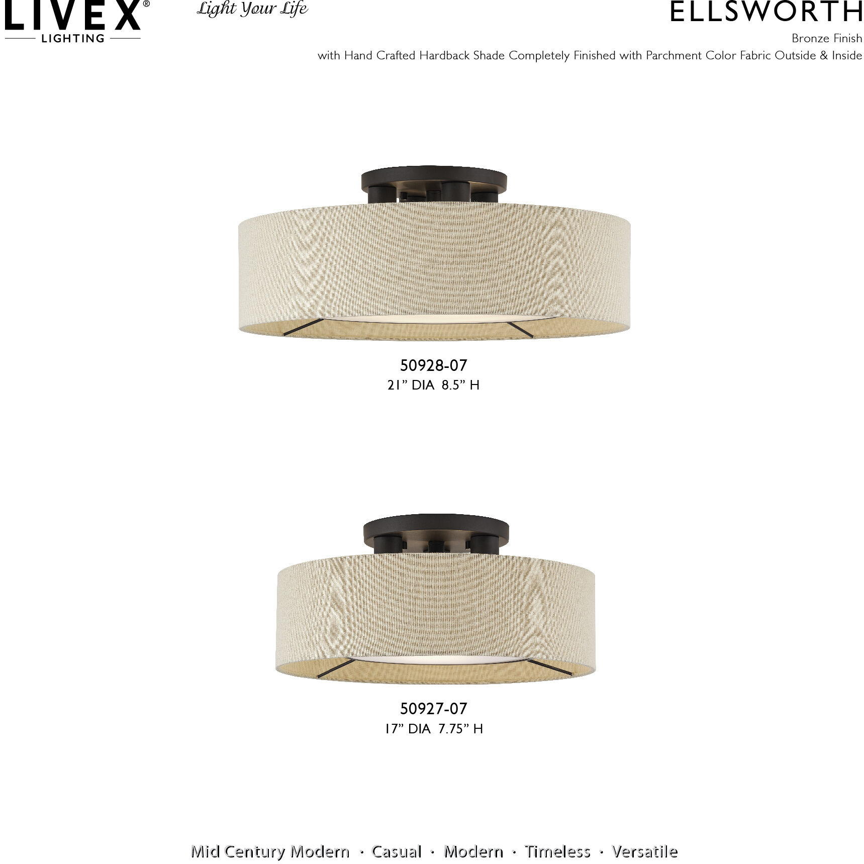 Ellsworth 3 Light 17 inch Bronze Semi Flush Mount Ceiling Light, Large