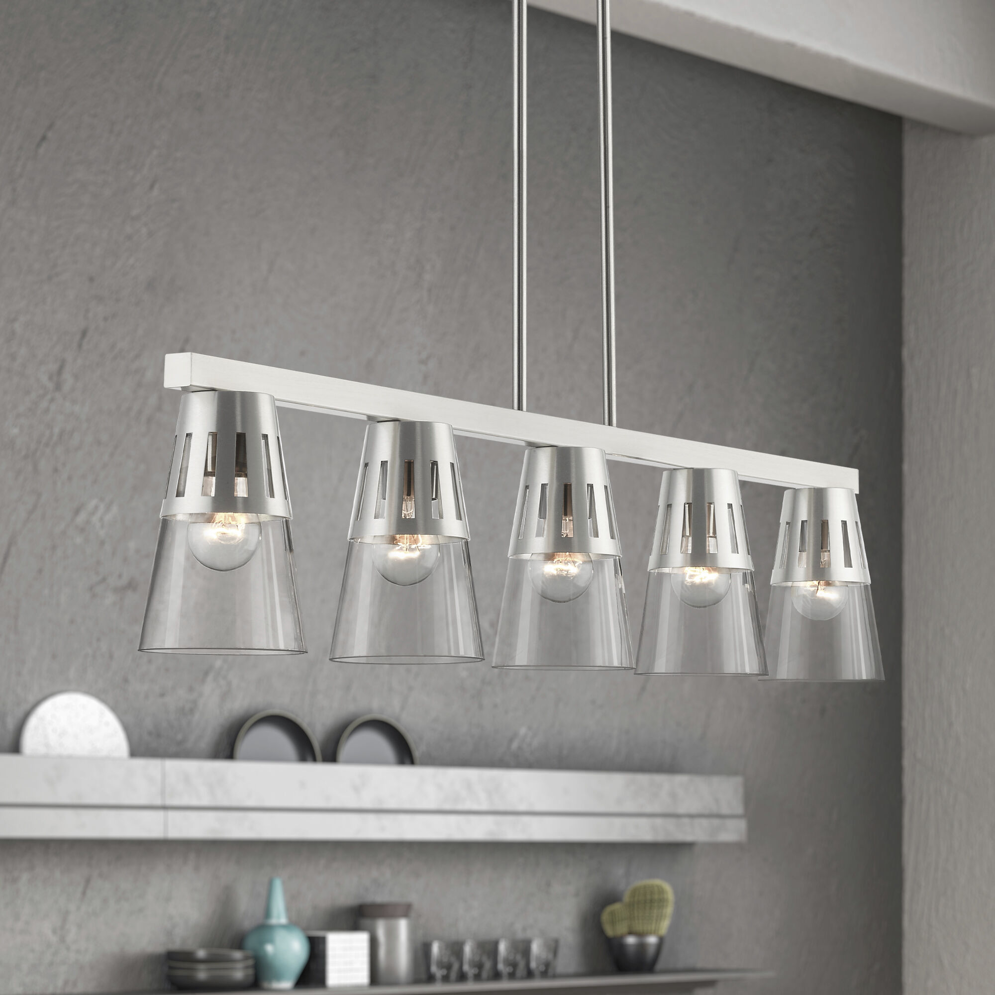 Bennington 5 Light 4.75 inch Brushed Nickel Large Linear Chandelier Ceiling Light